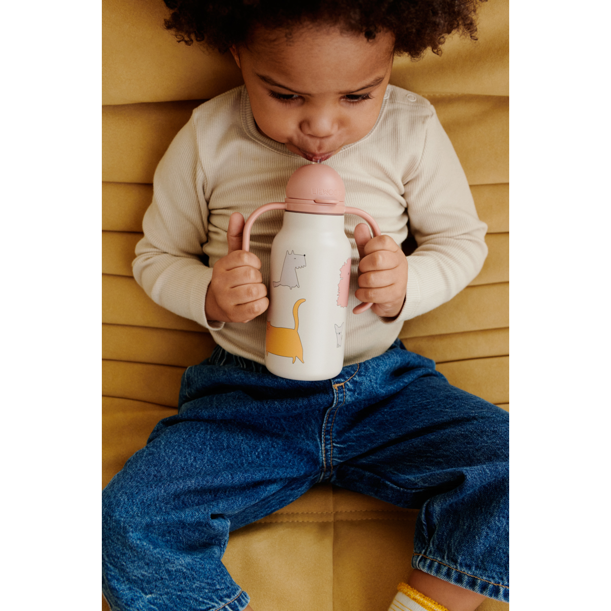 Liewood Bouteille à Imprimé KIMMIE 250 ml - Cats and Dogs / Sandy - Goude eau