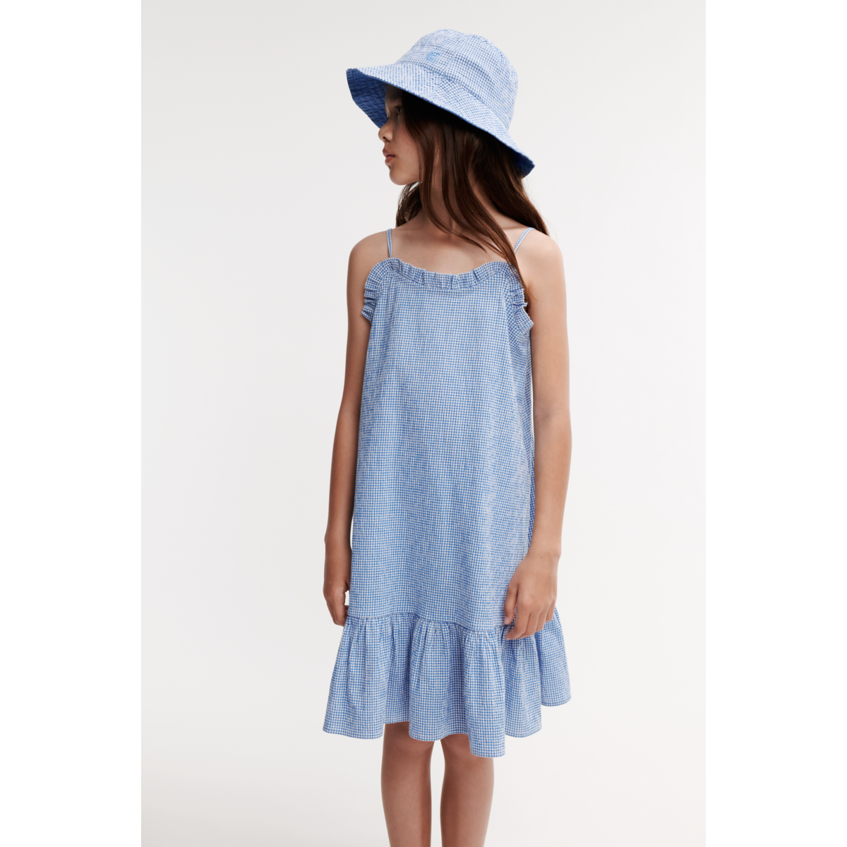Liewood Robe SOPHIA en tissu gaufré - Y/D Check Riverside / Crisp white - Robe