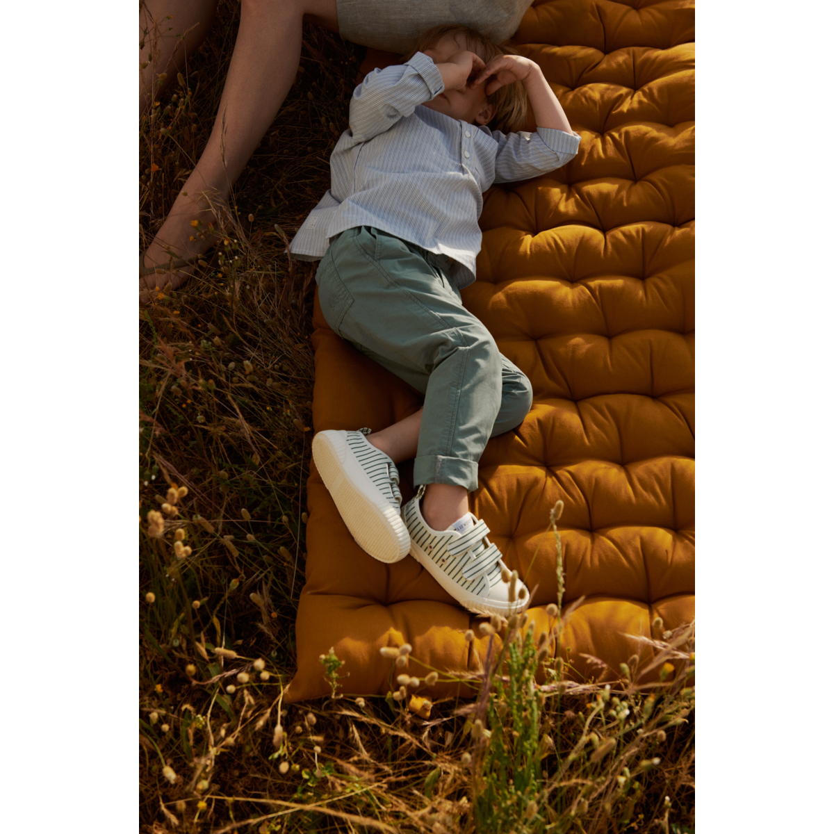 Liewood Baskets en toile Kim - Stripe Garden green / Creme de la creme - Baskets