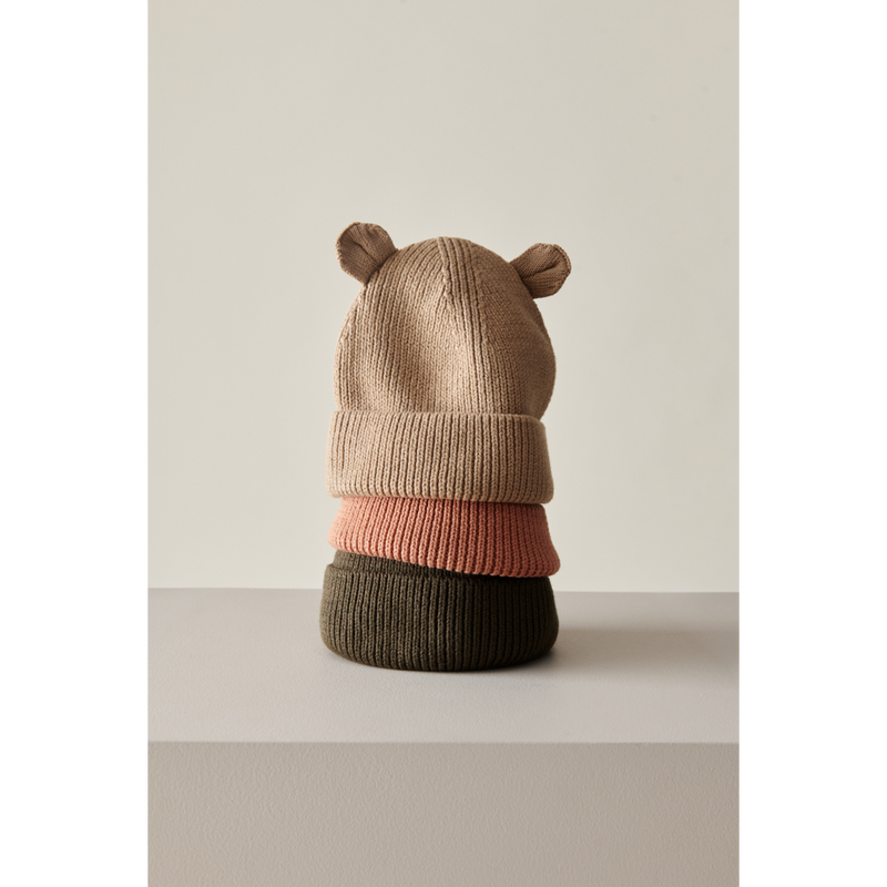 Liewood Bonnet en tricot côtelé avec oreilles d’ours Gina - Oat - Chapeaux & Casquettes