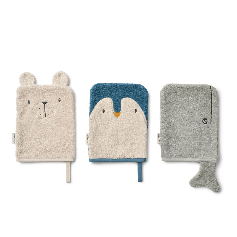 Liewood Gants de Toilette SYLVESTER, Lot de 3 - Arctic Sea / Ocean view - Serviettes / Gants de toilettes