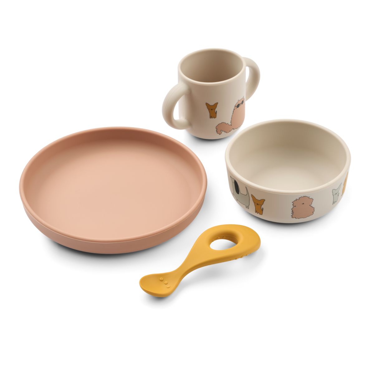 Liewood Set de Vaisselle en Silicone VIVI - Cats and Dogs / Sandy - Ensemble de vaisselle