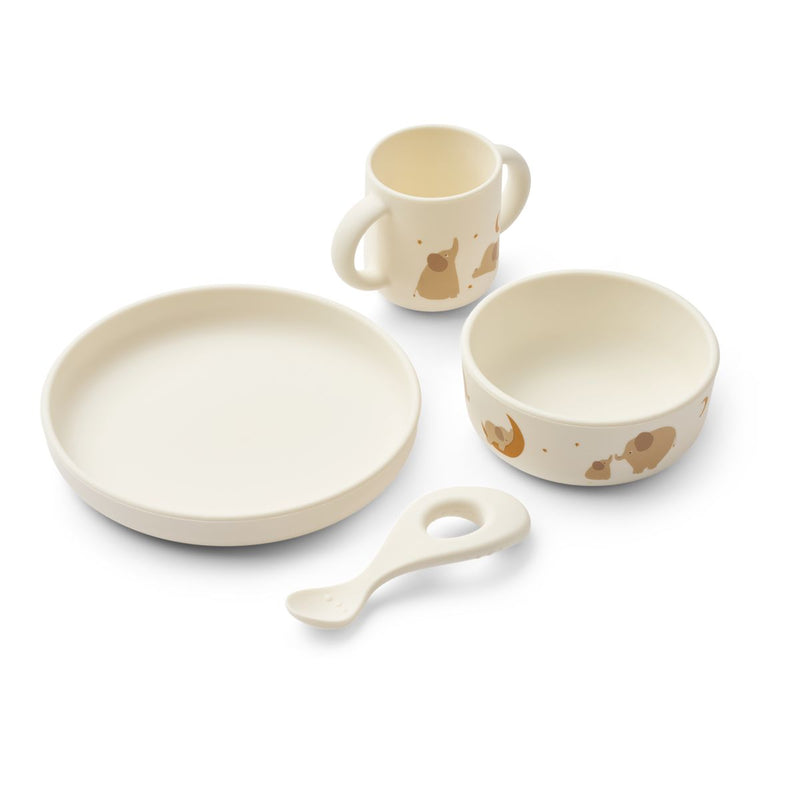 Liewood Set de Vaisselle en Silicone VIVI - Elephant / Creme de la creme - Ensemble de vaisselle