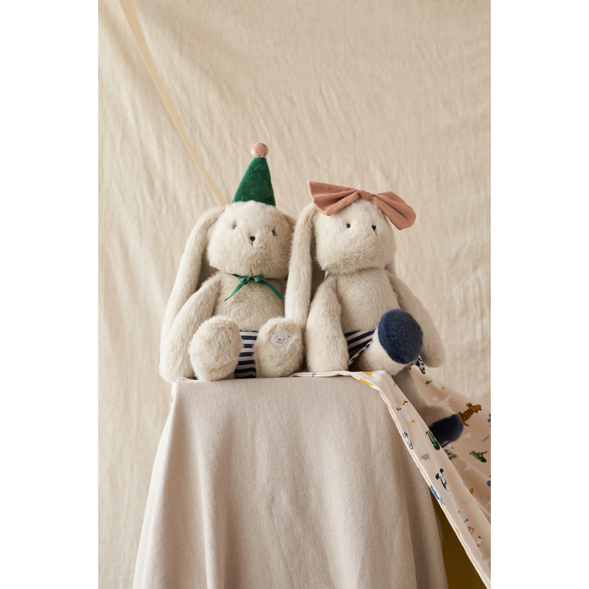 Peluche Lapin Célébration BERTRAND - Mist / Blue stripe mix