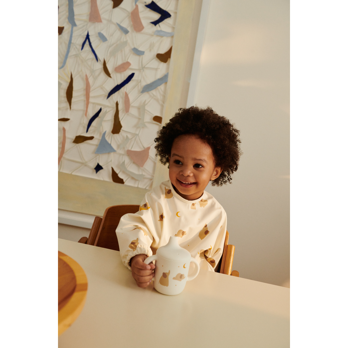 Liewood Bavoir avec Manches à Imprimé MERLE - Elephant / Creme de la creme - Tablier