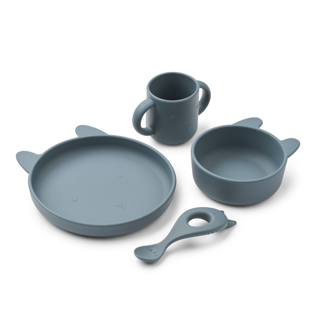 Liewood Vivi Silicone Tableware 4 Pack Baby - Rabbit whale blue - TABLEWARE SET