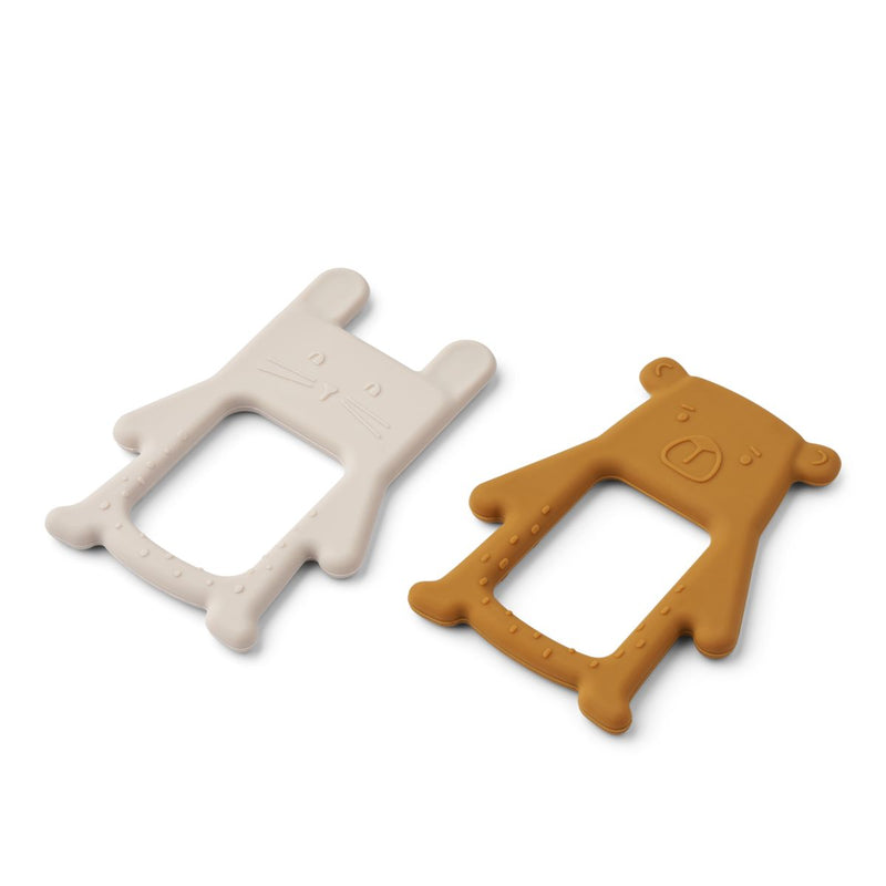 Liewood Jonathan Classic Teether 2-Pack - Sandy / Golden caramel - Anneau de dentition