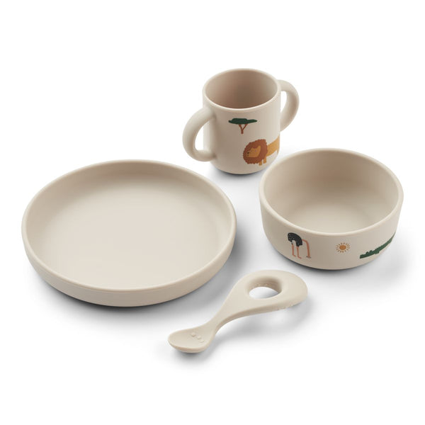 Liewood Coffret repas en silicone Vivi - Safari sandy mix - Ensemble de vaisselle