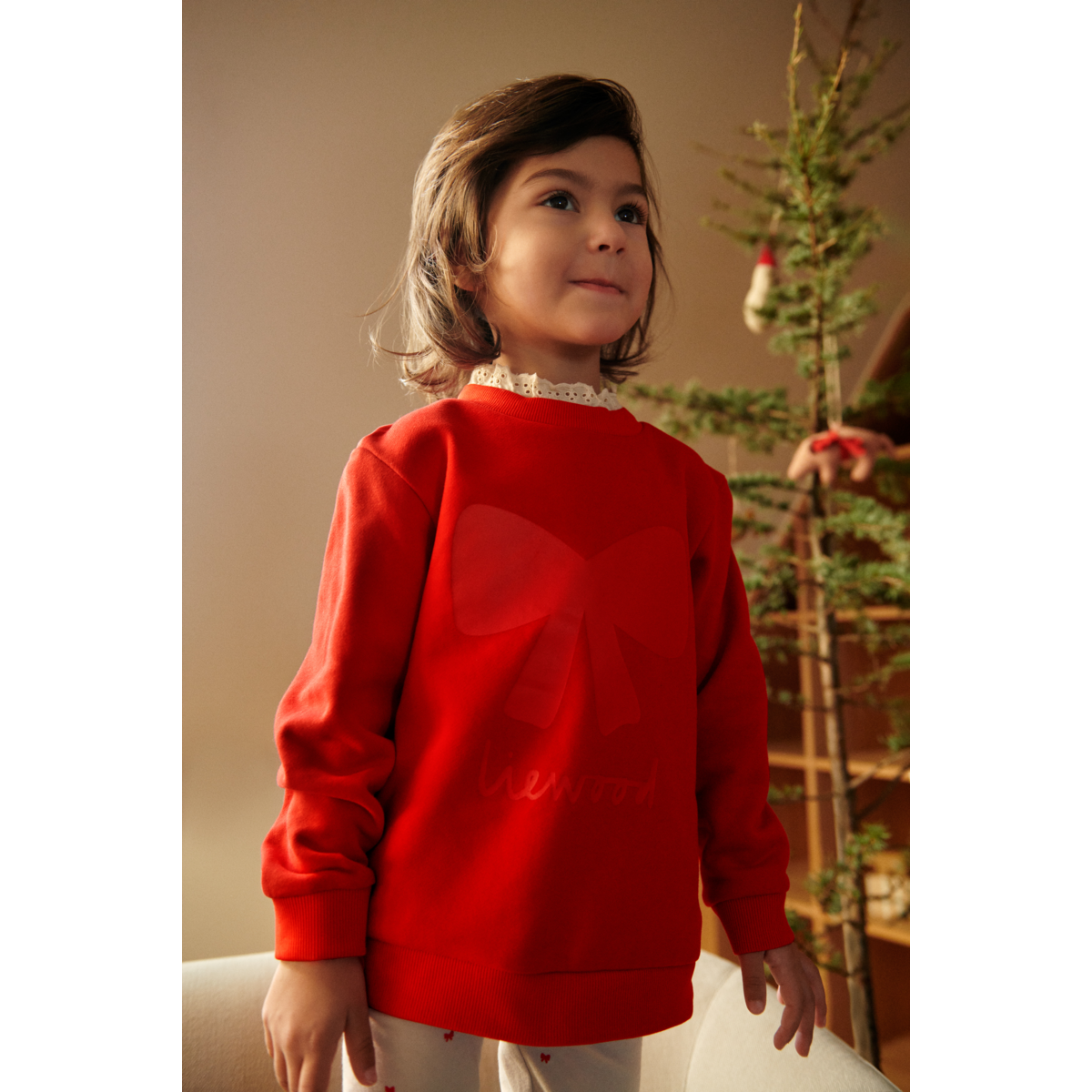 Liewood Sweat Rakel Avec Dentelle - Holiday bow dark red / Apple red - Pull