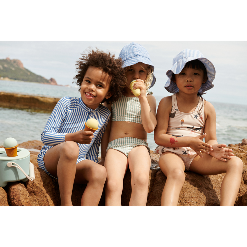 Liewood Chapeau De Soleil En Coton Sunneva - Y/D Check Riverside / Crisp white - Chapeaux & Casquettes