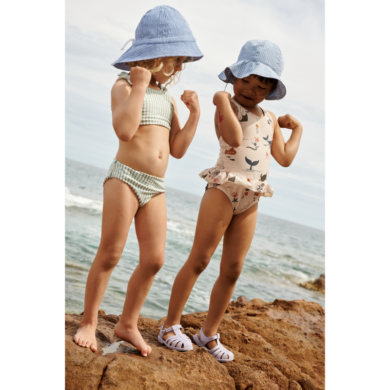 Liewood Chapeau De Soleil En Coton Sunneva - Y/D Check Riverside / Crisp white - Chapeaux & Casquettes