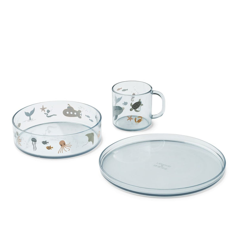 Liewood Set de table en Tritan imprimé Siva - Sea creature / Sandy - Ensemble de vaisselle