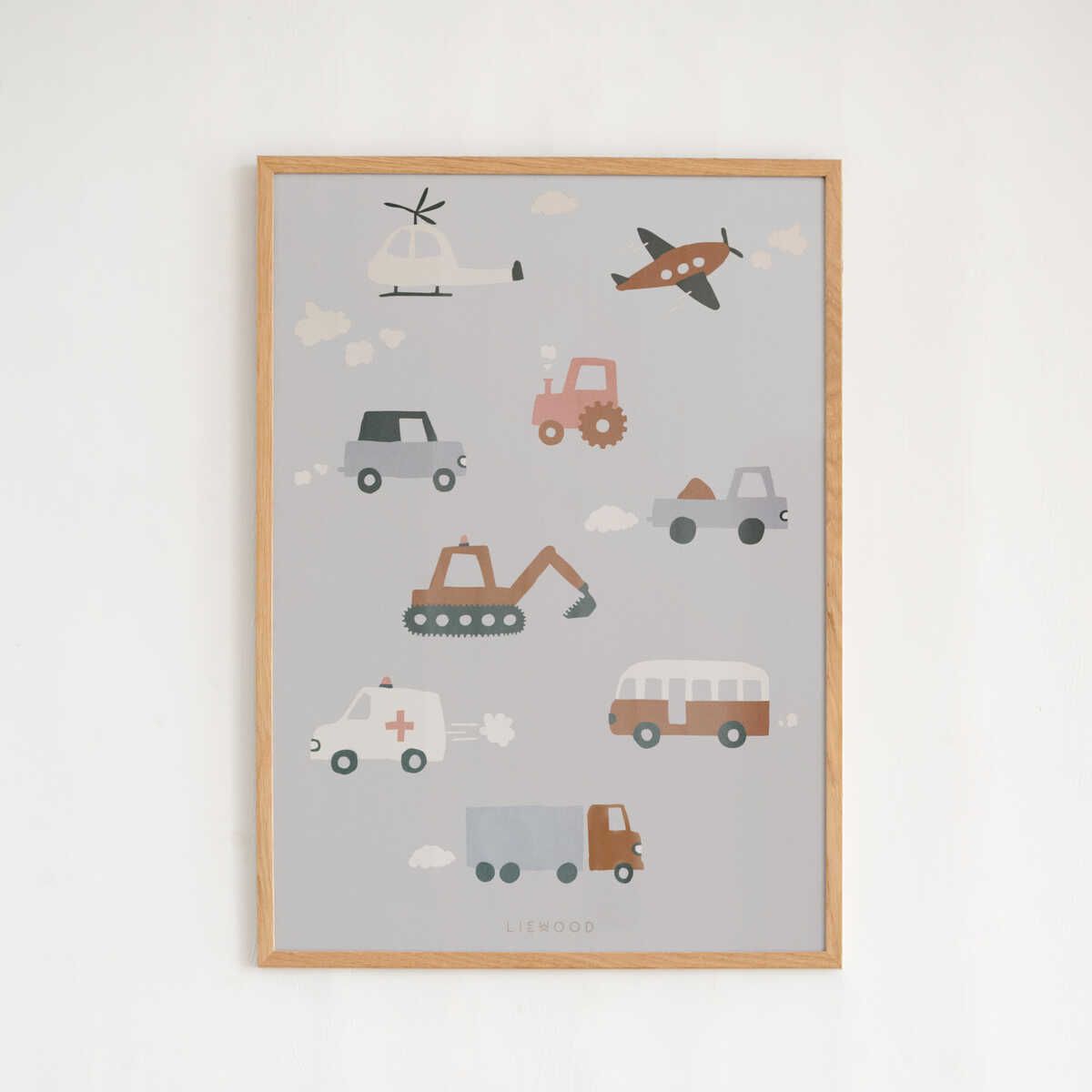 Liewood Affiche Beverly - Vehicles / Dove blue - Affiche