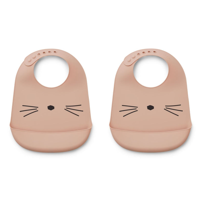 Liewood Lot de 2 bavoirs en silicone Tilda - Cat rose - Bavoir