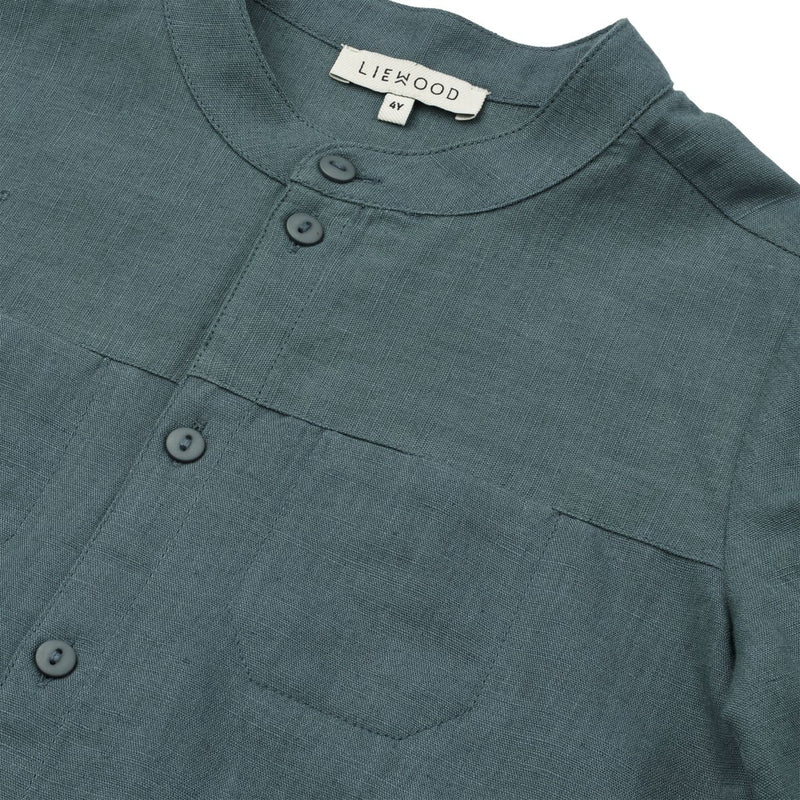 Liewood Chemise En Lin À Col Cravate Flynn - Whale blue - Chemise