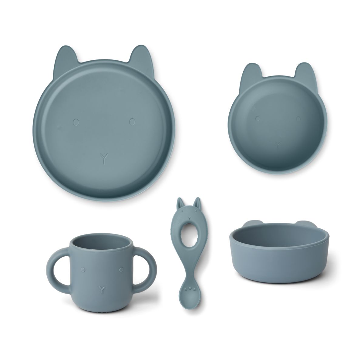 Liewood Coffret repas en silicone Vivi - Rabbit whale blue - Ensemble de vaisselle