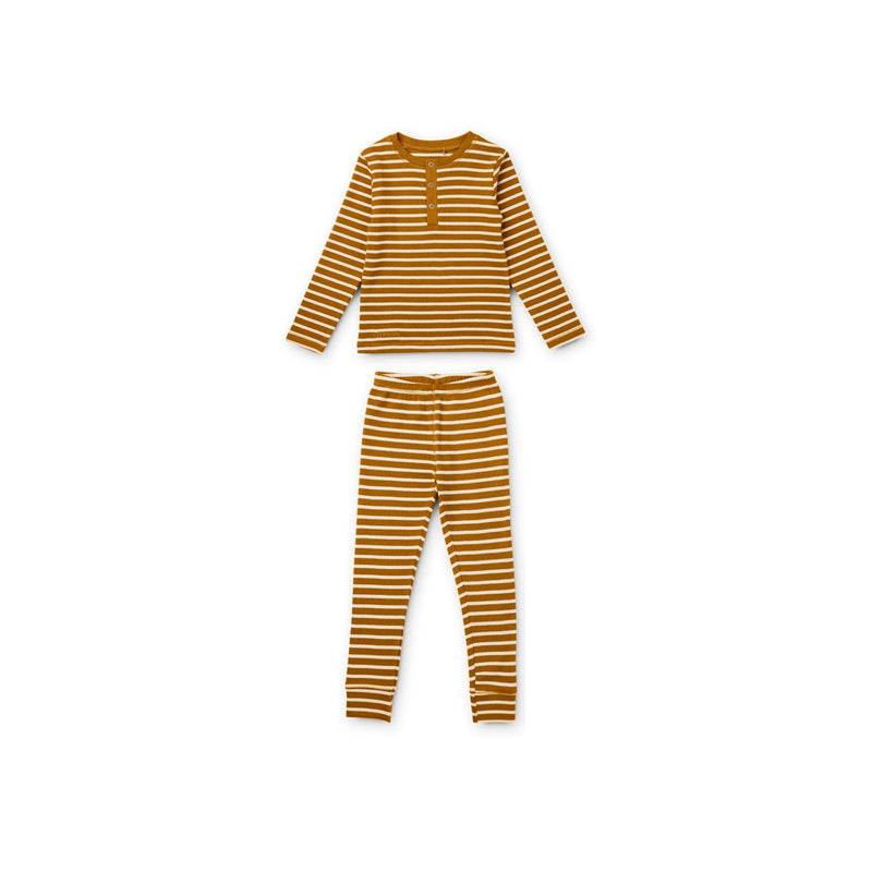 Liewood Ensemble pyjama Wilhelm - Y/D Stripe: Golden caramel / sandy - Ensemble pyjama