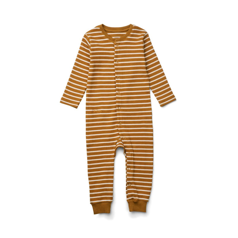 Liewood Combinaison pyjama Birk - Y/D Stripe: Golden caramel / sandy - Combinaison de pyjama
