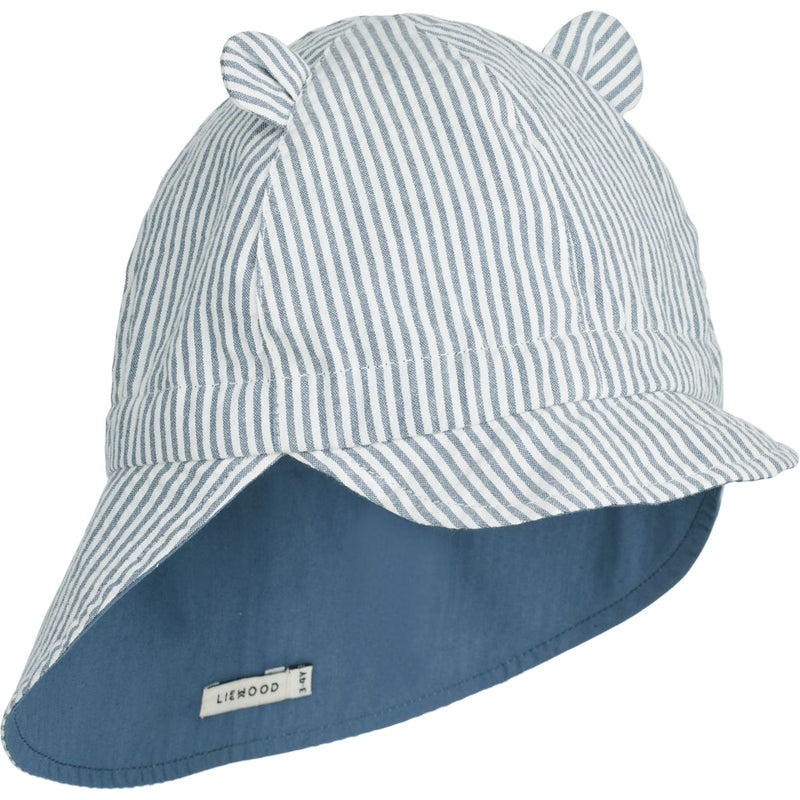 Liewood Chapeau de soleil en lin Gorm - Y/D stripe: Blue wave/creme de la creme - Chapeaux & Casquettes