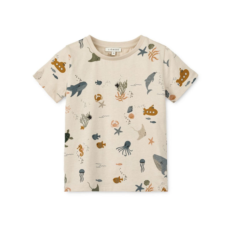 Liewood T-Shirt Imprimé En Coton Apia - Sea creature / Sandy - T-shirt