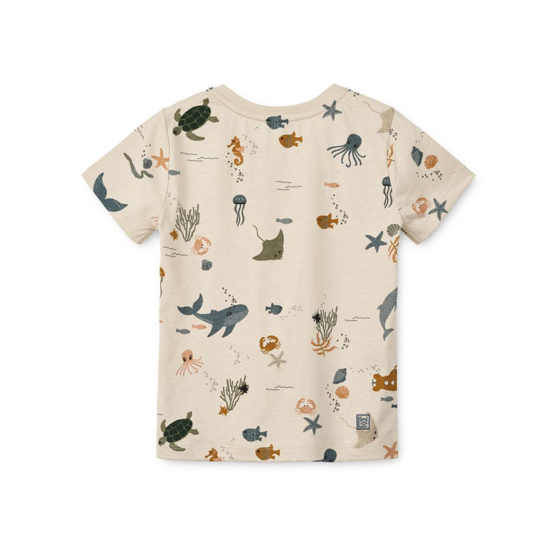 Liewood T-Shirt Imprimé En Coton Apia - Sea creature / Sandy - T-shirt