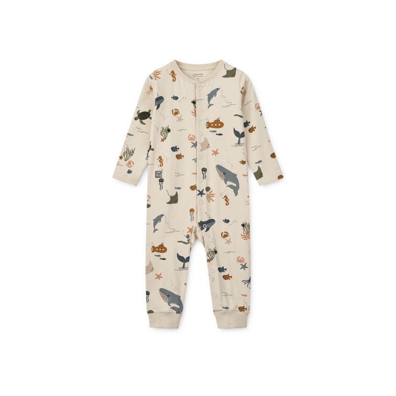 Liewood Combinaison de pyjama Birk - Sea creature / Sandy - Combinaison de pyjama